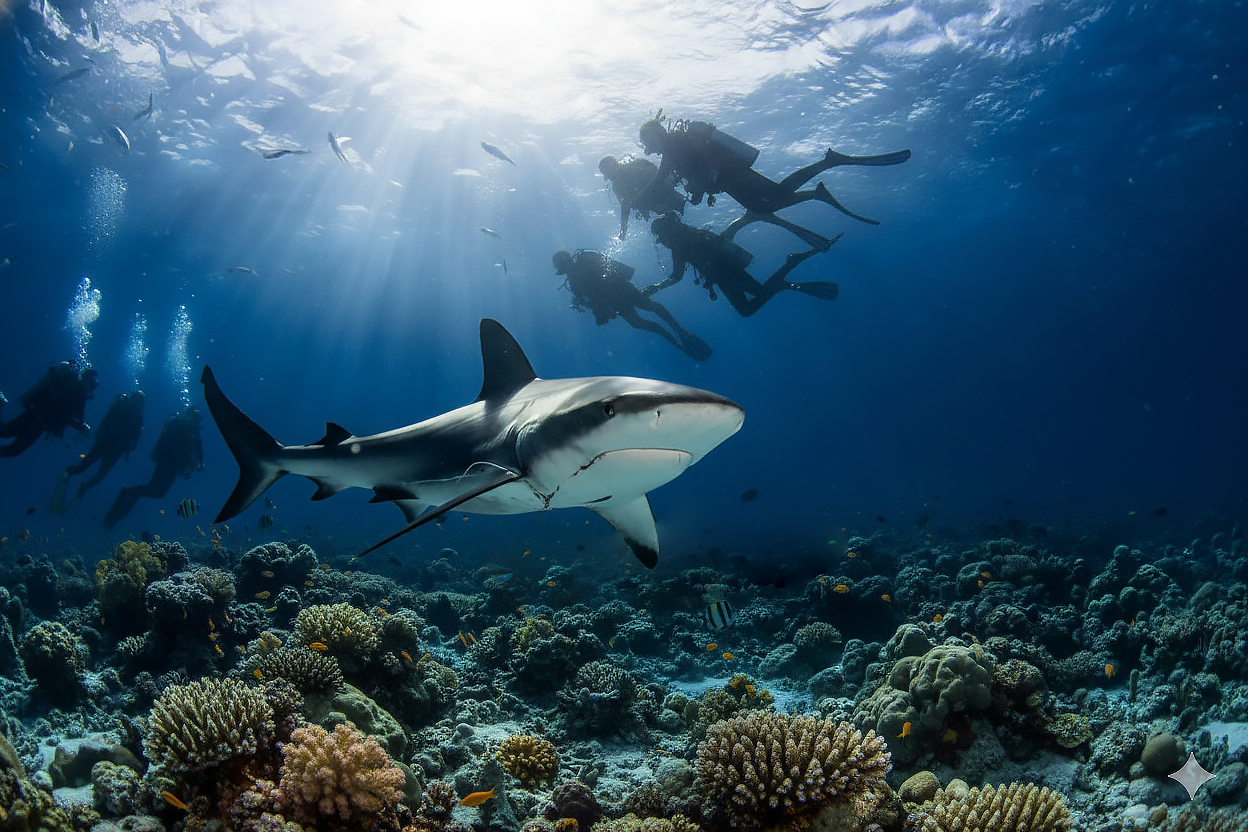 Tiger Shark diving in Fuvahmulah